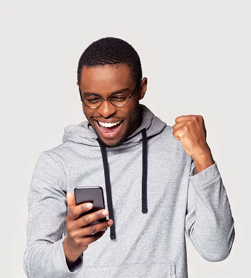 Happy person looking at their phone