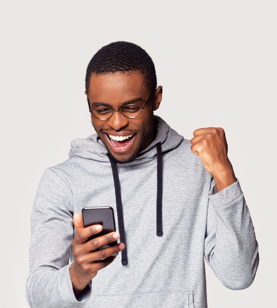 Happy person looking at their phone